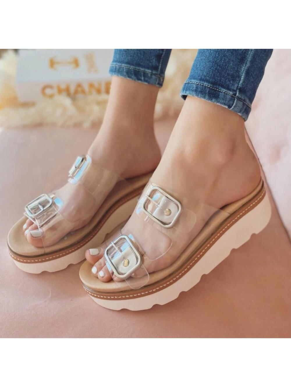 Chinese Laundry | Surfs Up Clear Strap Buckle Platform Slip On Sandal Size 10